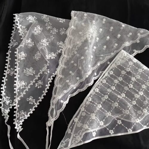 甜美蕾丝刺绣头巾丝巾