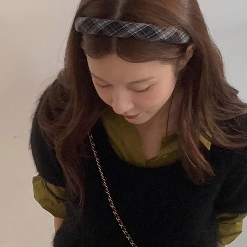 秋冬复古格纹海绵增高颅顶发箍