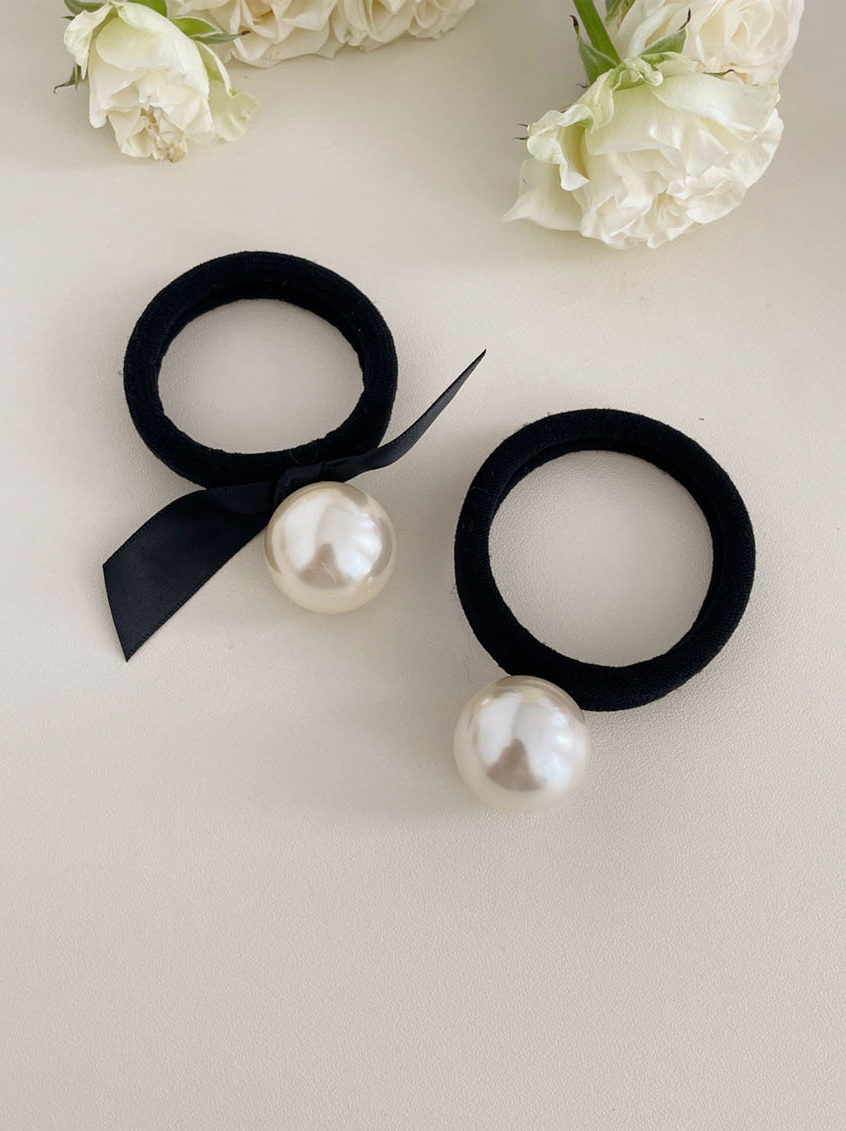 现货 Sunup_Q 韩国ins 简约一颗大珍珠缎面蝴蝶结弹力发圈发绳