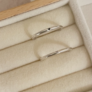 现Sunup_Q 韩国 ins 925银 黑色小爱心素圈开口戒指指环 0321