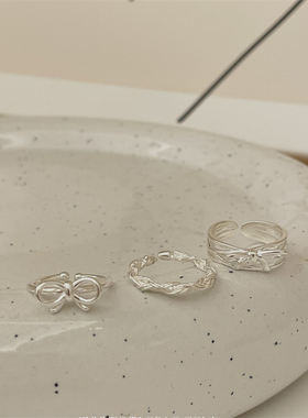 925银蝴蝶结麻花戒指指环