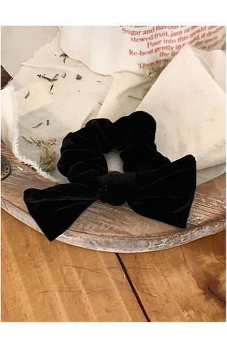 现货Sunup_Q韩国ins 秋冬黑色丝绒蝴蝶结小发圈肠圈 简约气质百搭
