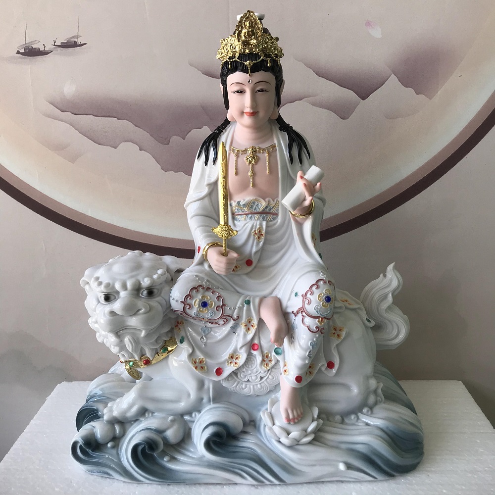 坐骑文殊普贤菩萨神像文殊菩萨普贤菩萨华严三圣像体真身摆件