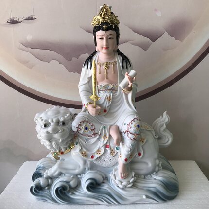 坐骑文殊普贤菩萨神像文殊菩萨普贤菩萨华严三圣像体真身摆件