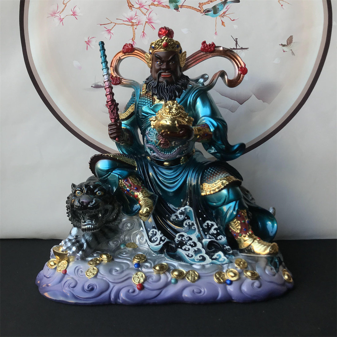 新款树脂骑虎蓝衣武财神摆件赵元帅赵公明神像招财居家供奉佛像