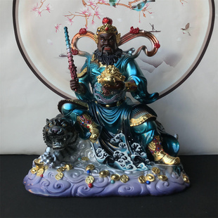 新款树脂骑虎蓝衣武财神摆件赵元帅赵公明神像招财居家供奉佛像