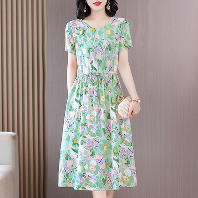 新款洋气贵妇人棉绸连衣裙夏季
