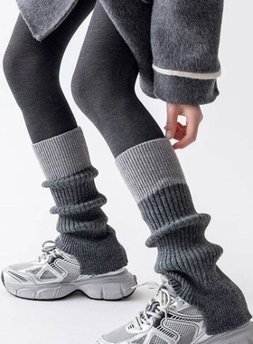 灰色袜套堆堆袜女款显瘦小腿袜子秋冬加厚保暖针织腿套长筒配靴子