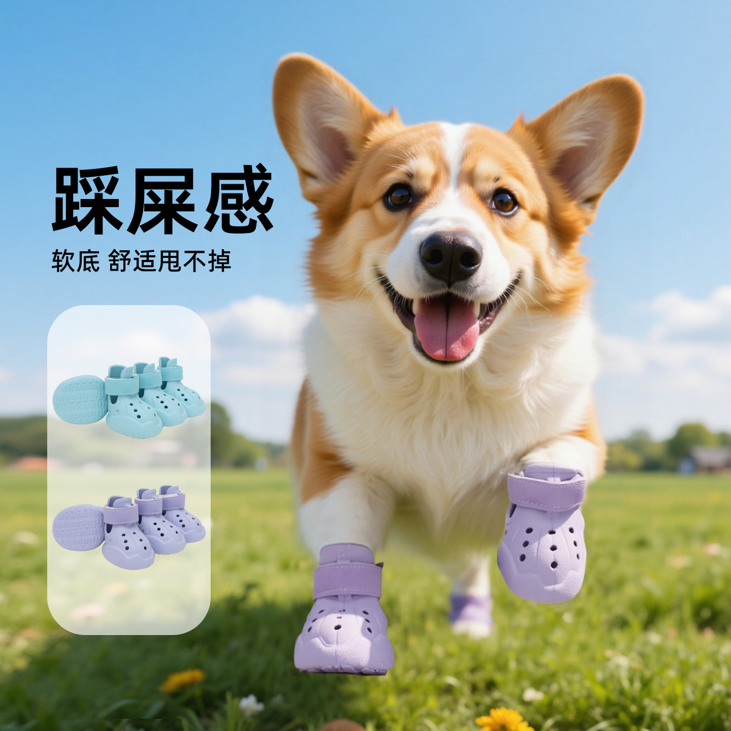 宠物狗狗鞋子软底甩不掉洞洞鞋中型犬小型犬柯基泰迪防水防掉狗鞋