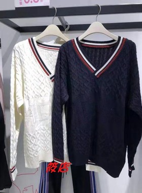2019年秋季女装A1EB83416休闲百搭宽松款V领毛套衫A1EB8341658