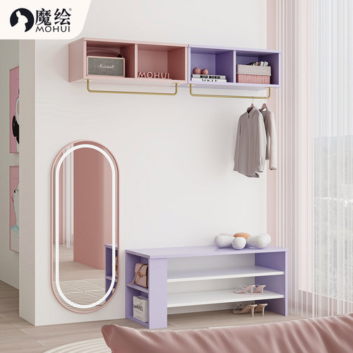 魔绘吊柜墙壁柜卧室壁挂可置物柜装饰柜子多巴胺收纳柜带挂杆一体