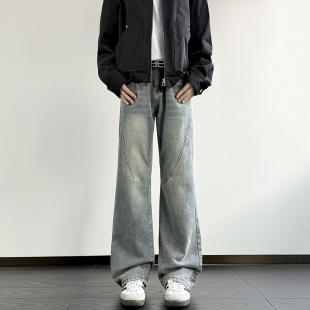 限价69元 美式 男潮牌做旧显瘦vibe高街直筒阔腿长裤 牛仔裤 复古新款