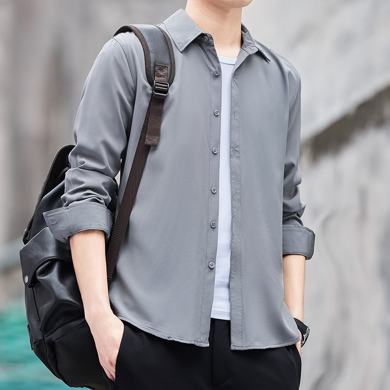 秋季长袖衬衫男青年商务休闲衬衣男弹力免烫抗皱修身打底衫，男装衬衫，奇怪漫猴工厂店