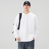 曼巴棉重磅长袖t恤男春秋新款宽松休闲亨利领套头上衣，男装T恤，奇怪漫猴工厂店