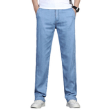 夏季冰丝牛仔裤男薄款垂感直筒裤大码新款宽松直筒莱赛尔天丝裤子，男装牛仔裤，奇怪漫猴工厂店