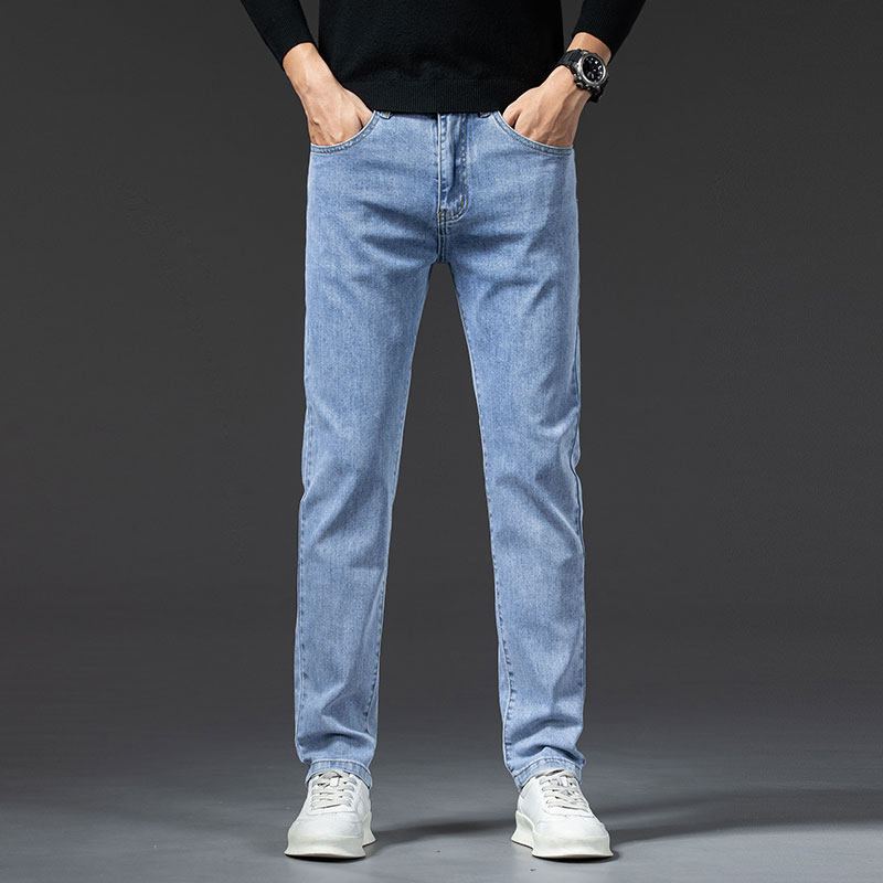 春秋季新款蓝灰色牛仔裤男士修身直筒弹力高端春秋款长裤子，男装牛仔裤，奇怪漫猴工厂店