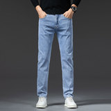 春秋季新款蓝灰色牛仔裤男士修身直筒弹力高端春秋款长裤子，男装牛仔裤，奇怪漫猴工厂店