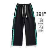 【79】L-9XL大码针织棉卫裤男潮牌直筒阔腿裤子新款条纹休闲，男装休闲裤，奇怪漫猴工厂店