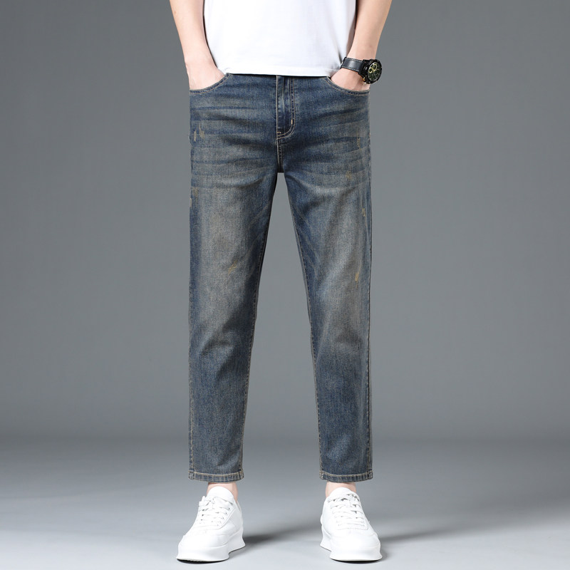 2026春夏季薄款九分牛仔裤男士合身直筒百搭弹力休闲八分裤，男装牛仔裤，奇怪漫猴工厂店