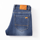 802R牛仔裤男直筒宽松大码新款秋冬加绒弹力高腰男士休闲长裤子，男装牛仔裤，奇怪漫猴工厂店