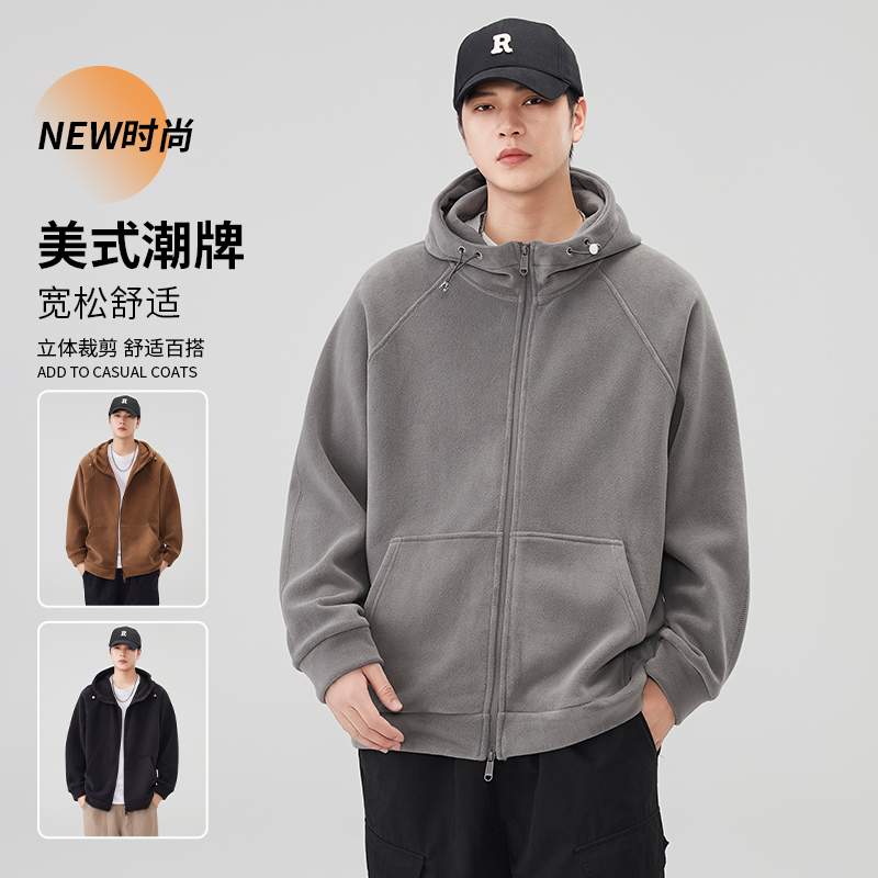 连帽400克双面摇粒绒外套抓男绒衣男户外保暖内胆秋***粒绒外套，男装休闲裤，奇怪漫猴工厂店