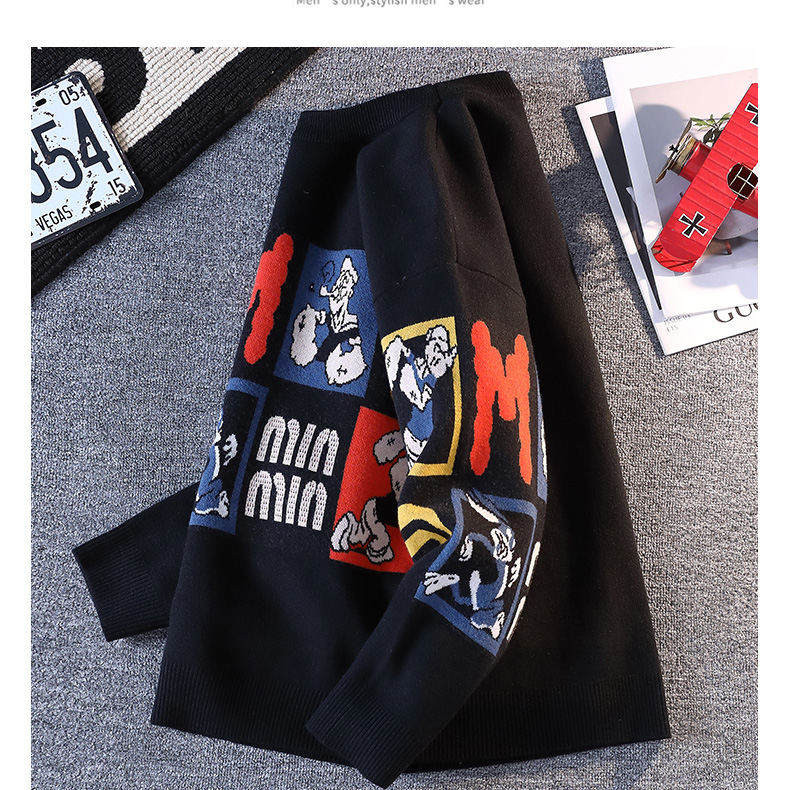 网络趣味情侣撞色毛衣卡通图案针织上衣，男装T恤，奇怪漫猴工厂店