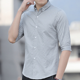 衬衫男中袖2026新款春夏季韩版潮流修身条纹男士衬衣男生五分袖，男装衬衫，奇怪漫猴工厂店