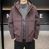 冬季新款男士棉衣外套加厚保暖连帽工装夹克潮流百搭休闲冲锋衣男，男装棉衣，奇怪漫猴工厂店