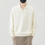 2026秋季新款竹节棉品质长袖Polo宽松百搭休闲卫衣男V领风polo，男装T恤，奇怪漫猴工厂店