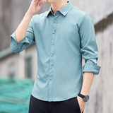 秋季长袖衬衫男青年商务休闲衬衣男弹力免烫抗皱修身打底衫，男装衬衫，奇怪漫猴工厂店