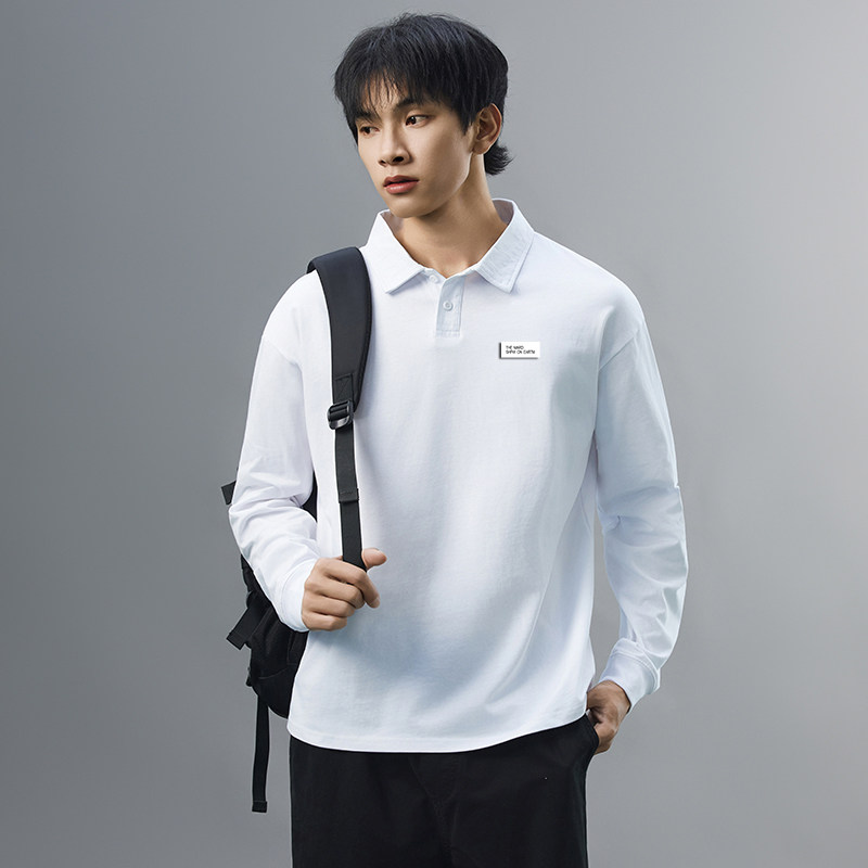 推纯棉polo衫长袖男士秋季新款翻领高级感宽松透气潮牌T恤男装，男装T恤，奇怪漫猴工厂店
