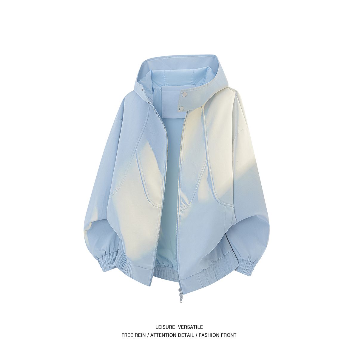 Q港仔文艺男款灰色帽衫春秋男生带帽拉链外套连帽夹克衫男，男装夹克，奇怪漫猴工厂店