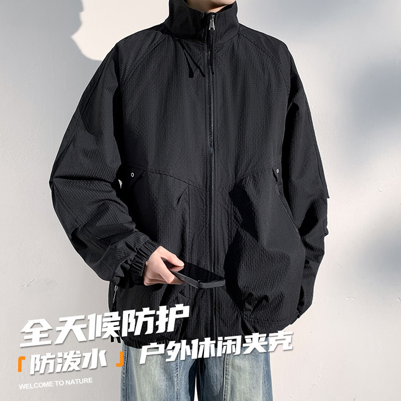 轻量型户外泡泡格防泼立领夹克帅气轻量夹克，男装休闲裤，奇怪漫猴工厂店