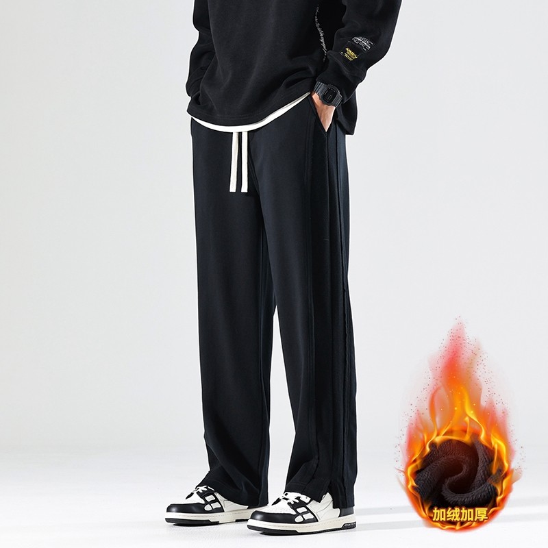 美式潮流垂感直筒长裤秋季新款时尚百搭裤子男开叉平脚阔腿裤卫裤，男装休闲裤，奇怪漫猴工厂店