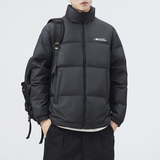 新标羽绒服男士短款2025冬季新款立领面包服撞色拼接情侣款外套，男装羽绒服，奇怪漫猴工厂店