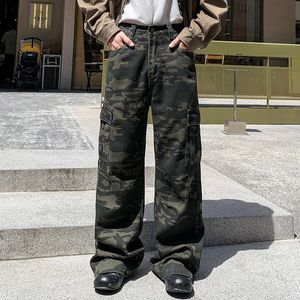 Q美式cleanfit微喇迷彩牛仔显高男女款设计感多口袋工装水洗裤，男装休闲裤，奇怪漫猴工厂店