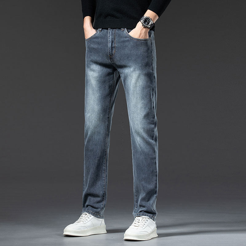 春秋新款裤子牛仔裤男士秋季修身小直筒百搭弹力休闲长裤，男装牛仔裤，奇怪漫猴工厂店