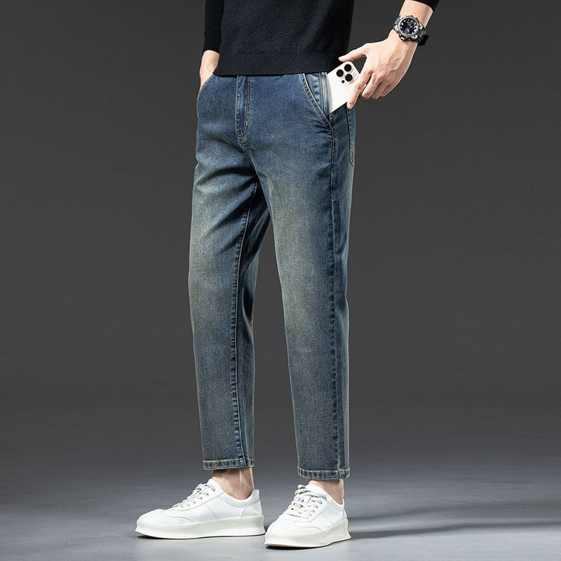 新款高端九分牛仔裤防盗拉链袋男春秋季潮牌直筒修身休闲直脚裤子，男装牛仔裤，奇怪漫猴工厂店