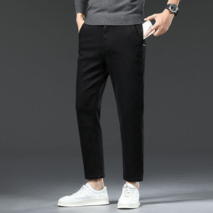 高端黑色牛仔裤男款春秋修身直筒灰色休闲九分牛仔裤显瘦收腿直筒，男装牛仔裤，奇怪漫猴工厂店