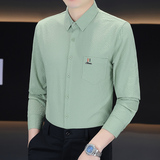 秋季新款泡泡格长袖衬衫男青年商务休闲衬衣男免烫抗皱修身衬衫，男装衬衫，奇怪漫猴工厂店