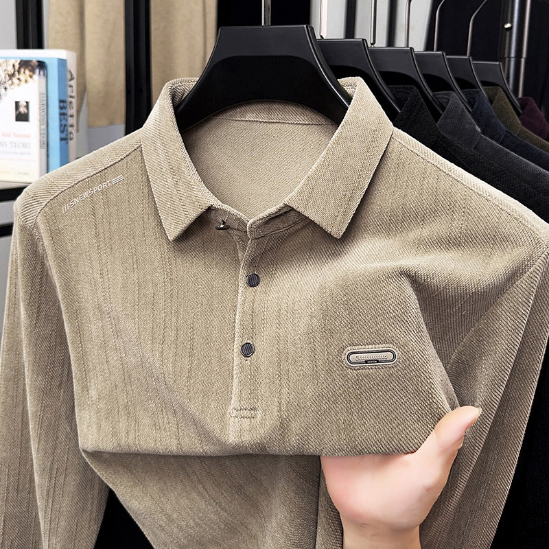 抖音POLO领长袖休闲秋季休闲男士T恤秋季舒适圆领百搭，男装T恤，奇怪漫猴工厂店