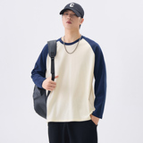 棉长袖T恤男士春秋季2026新款纯棉圆领插色打底衫男款，男装T恤，奇怪漫猴工厂店