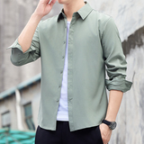 秋季长袖衬衫男青年商务休闲衬衣男弹力免烫抗皱修身打底衫，男装衬衫，奇怪漫猴工厂店