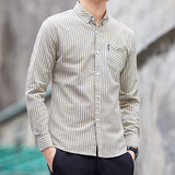 条纹长袖男士衬衫外套上衣服韩版潮流衬衣帅气商务工装休闲，男装衬衫，奇怪漫猴工厂店