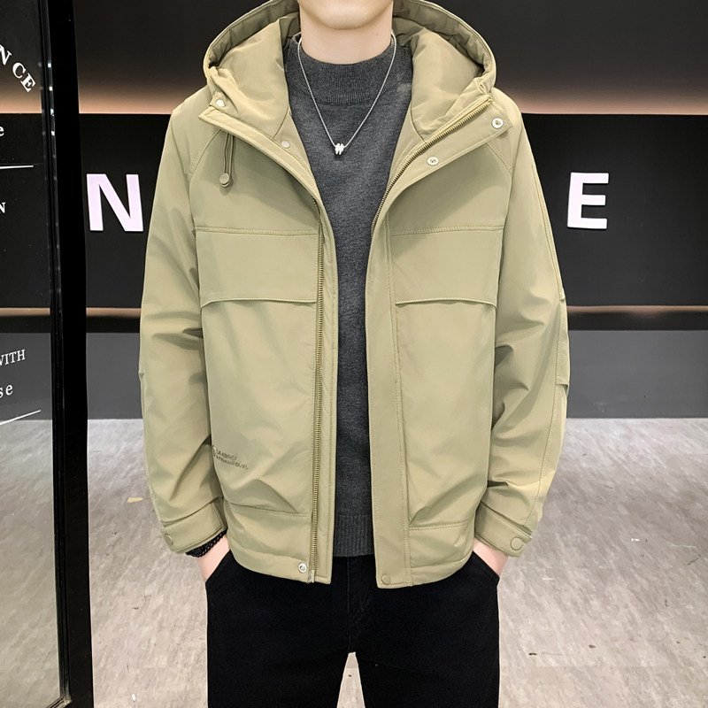 冬季新款男士棉衣外套加厚保暖连帽工装夹克潮流百搭休闲冲锋衣男，男装棉衣，奇怪漫猴工厂店