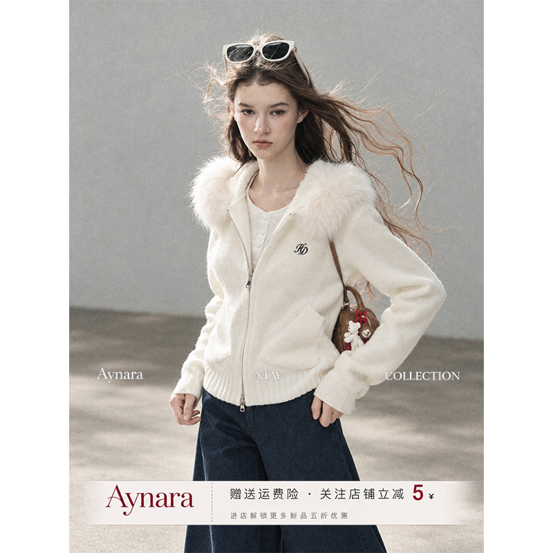Aynara连帽拉链毛衣开衫女秋冬