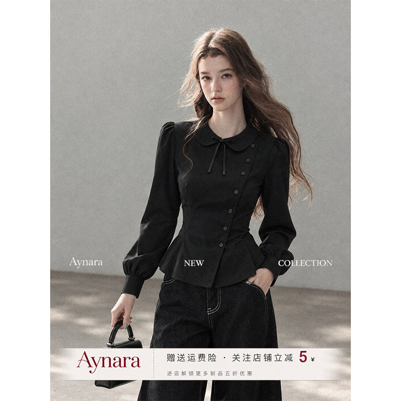 Aynara黑色娃娃领修身衬衫女