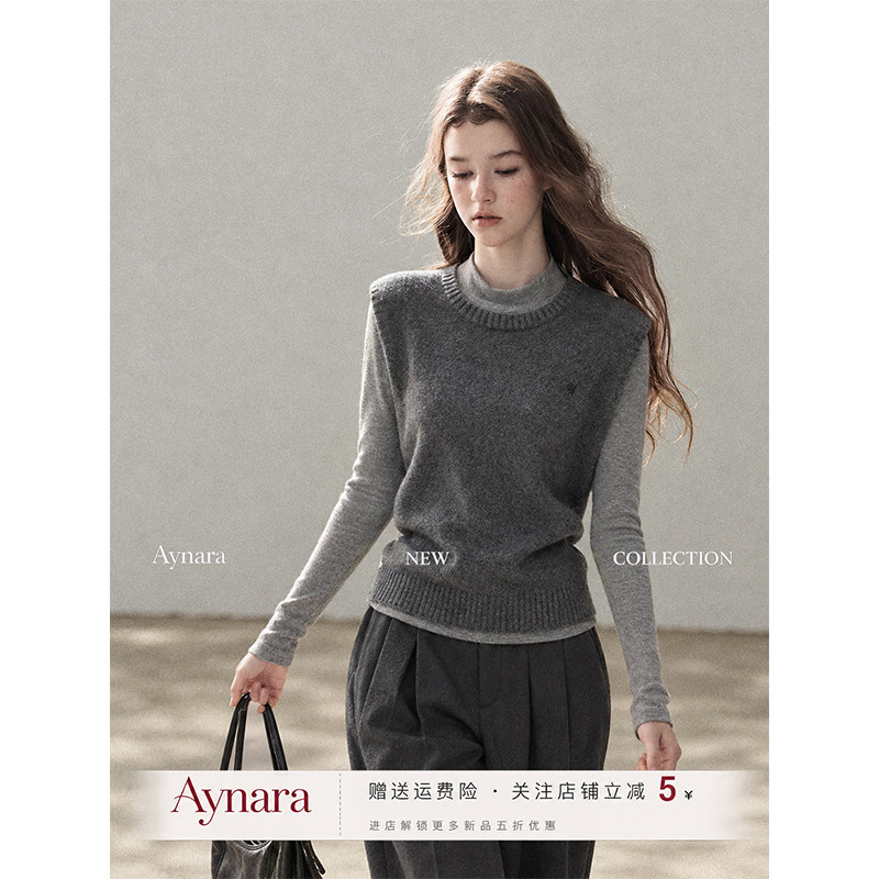 Aynara灰色无袖针织马甲女秋冬