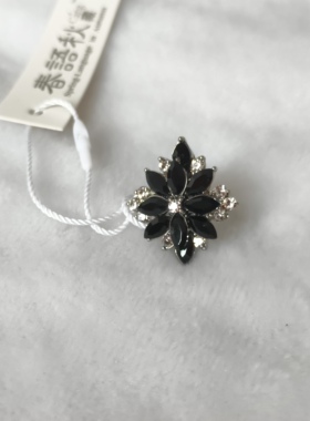 外贸手饰品工艺品配饰指环潮流时尚黑色玻璃宝石花草叶子花朵戒指