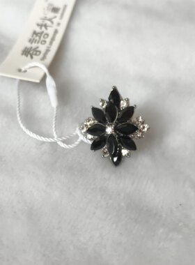 外贸手饰品工艺品配饰指环潮流时尚黑色玻璃宝石花草叶子花朵戒指